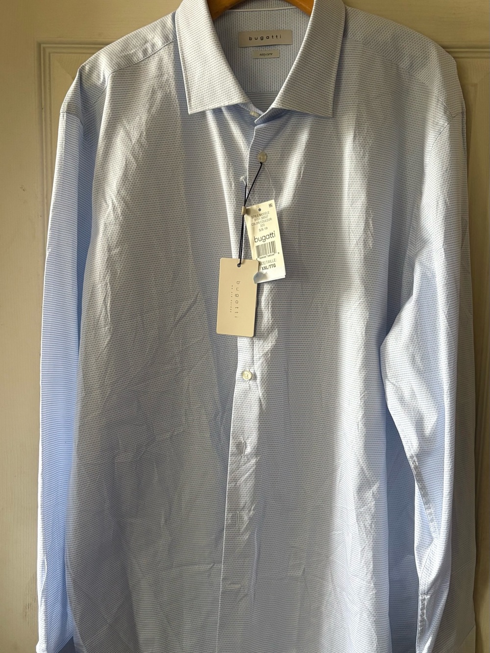 Bugatti Light Blue Micro-Pattern Long-Sleeve Dress Shirt